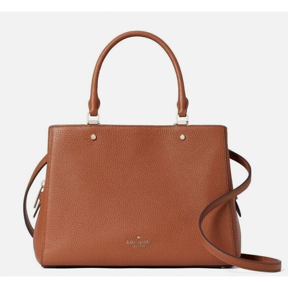New Kate Spade Leila Medium Triple Compartment Satchel Leather Warm Gingerbread